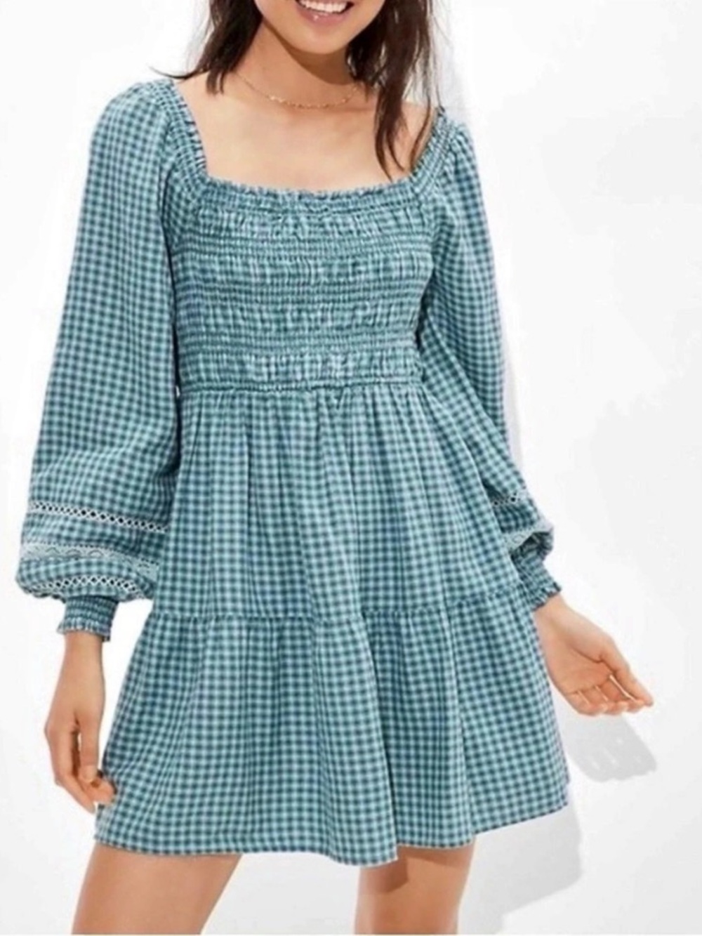 American Eagle Gingham Mini Dress in Blue & White Size Medium Like New